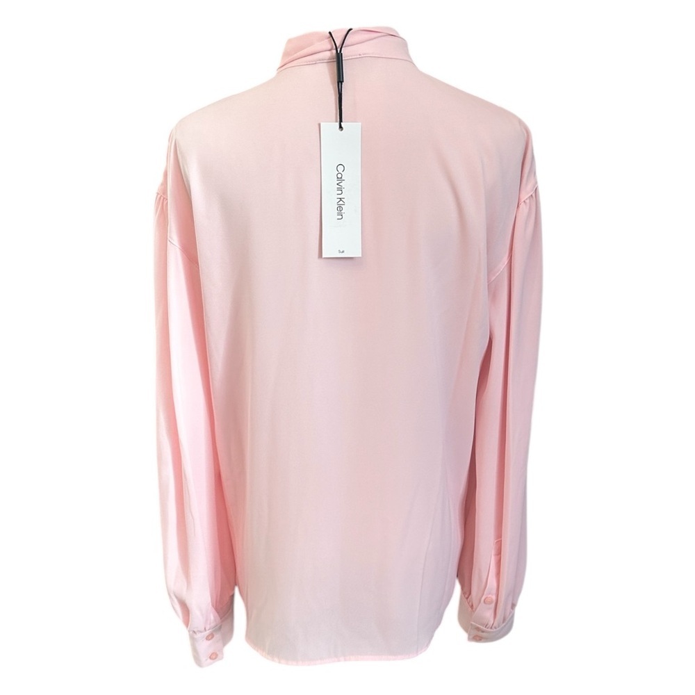 CALVIN KLEIN Elegant Pink Women's Blouse with Bow Size Small NWT $79 MSRP - Picture 4 of 9